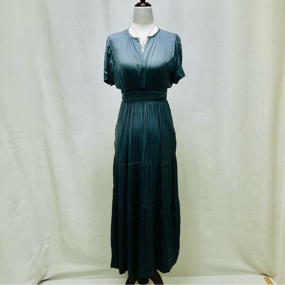 Joie Grey Pleated Maxi Dress with Smocked Waist XS